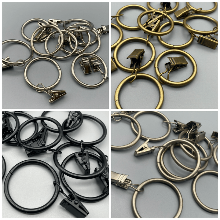 Curtain Rod Rings With Pincer Clip - To Fit Rods 30mm - Various Colours - Pack of 10 - Parts4Blinds